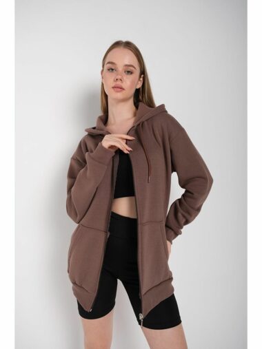 سویشرت زیپ دار زنانه Trendseninle کد  TS-KKAHVEHIRKA